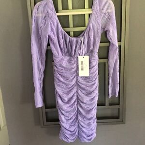 NWT Saints Secrets lavender body con ruched fitted dress long sleeve. M
